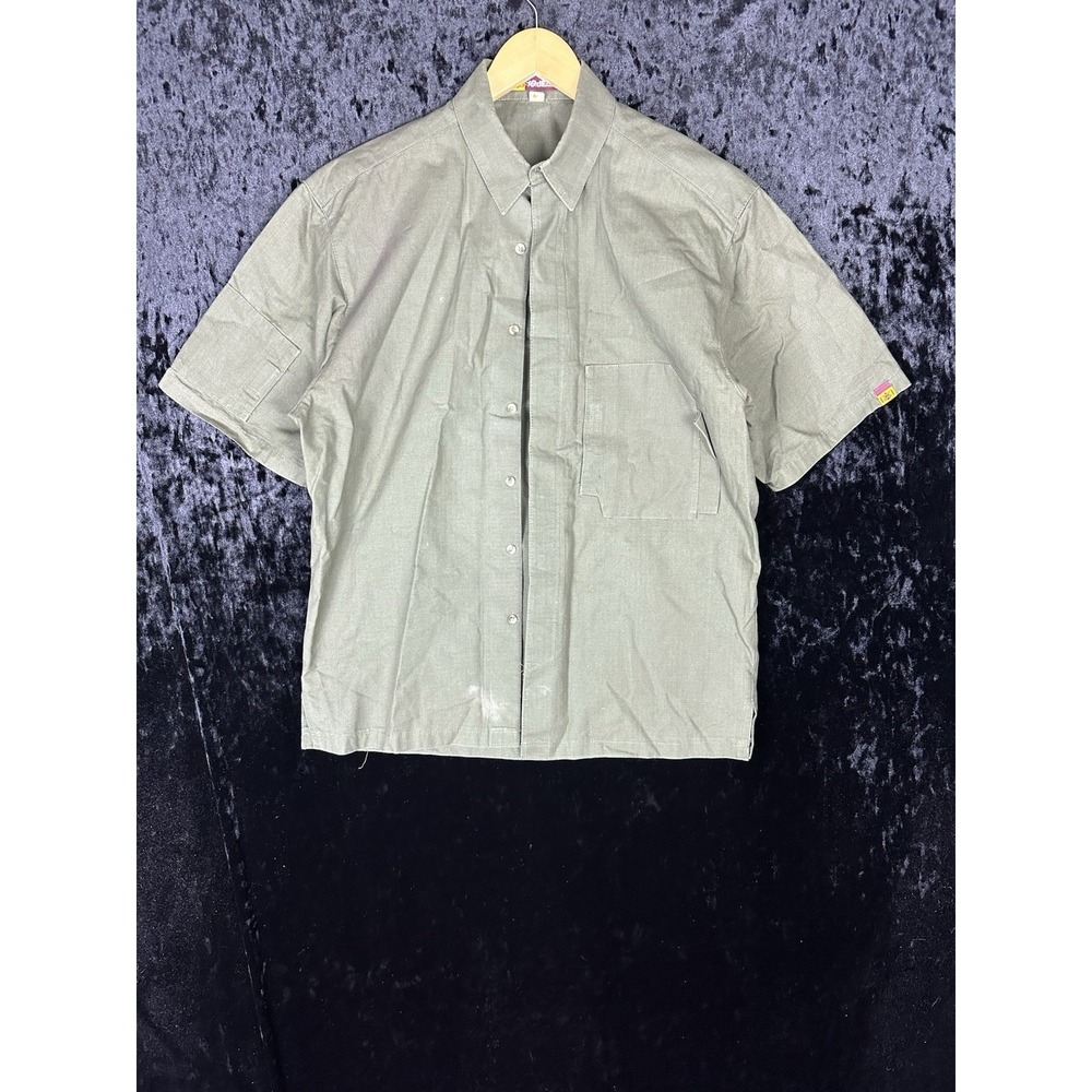 Vintage 10 Deep NYC Cotton Canvas Button-Up Shirt Mens L Green Short Sleeve